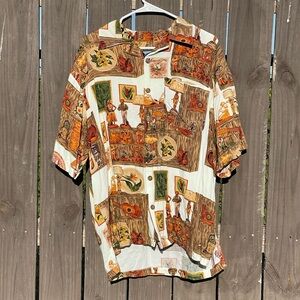 Men’s vintage Pacific Blue USA Hawaiian theme print button down collared shirt